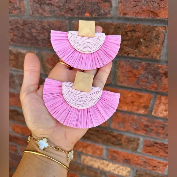 Athena Pinkish Sky Rattan Bohemian Earrings - Picture 8 of 8